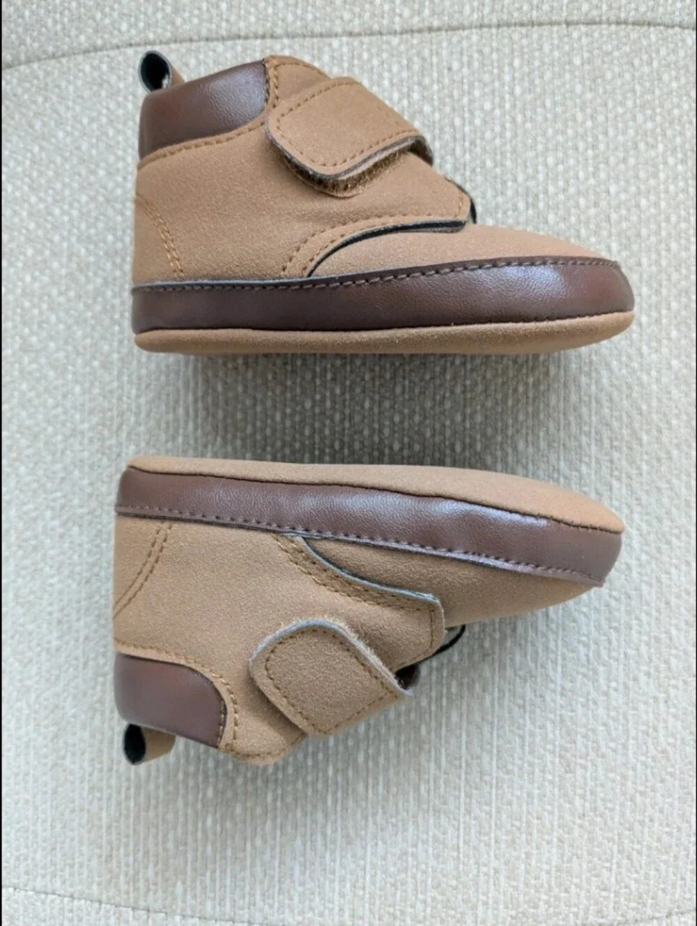 Carter's baby 0 to 3 months shoes, brown soft sole velcro closure padded back